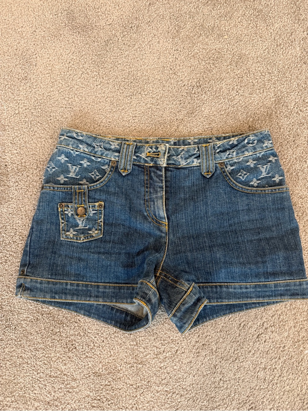 Vintage LOUIS VUITTON Marc Jacobs Monogram Denim Shorts FR 36 US 2 4 Y2K 2000s